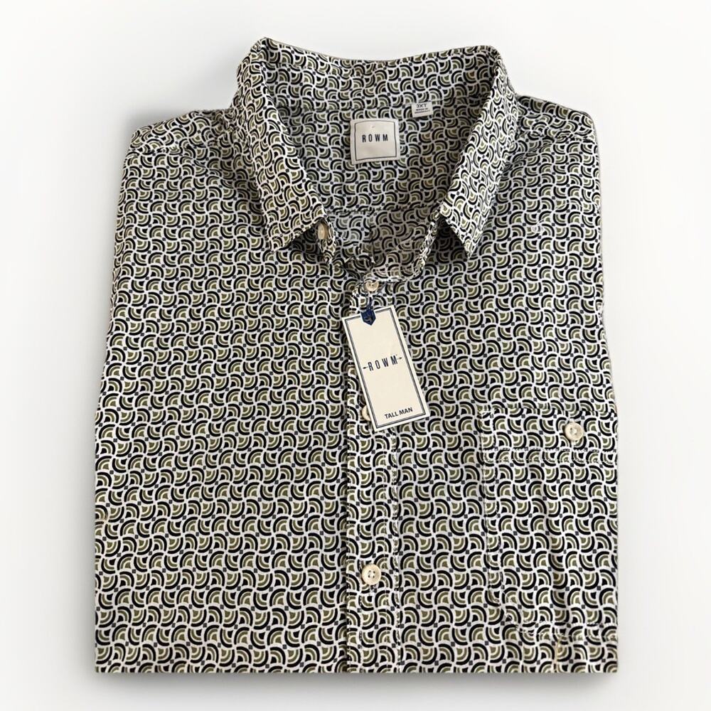 NWT Dillard's Rowm Short-Sleeve Shirt - Men's 3XT Tall Blue Geo Print